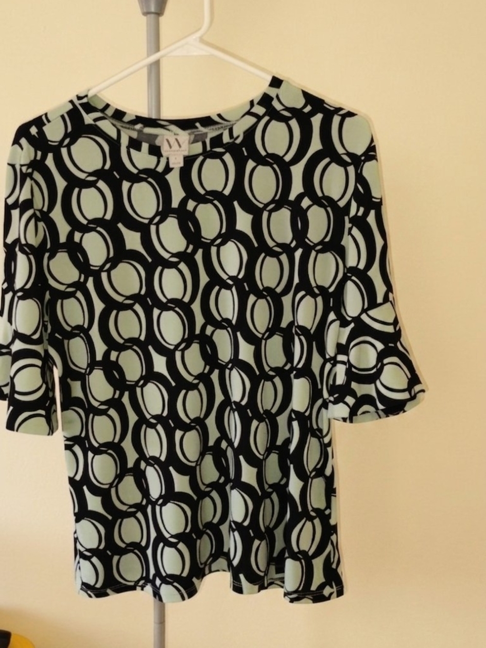 Worthington Women's Black & Mint Geometric Print Top - W by Worth